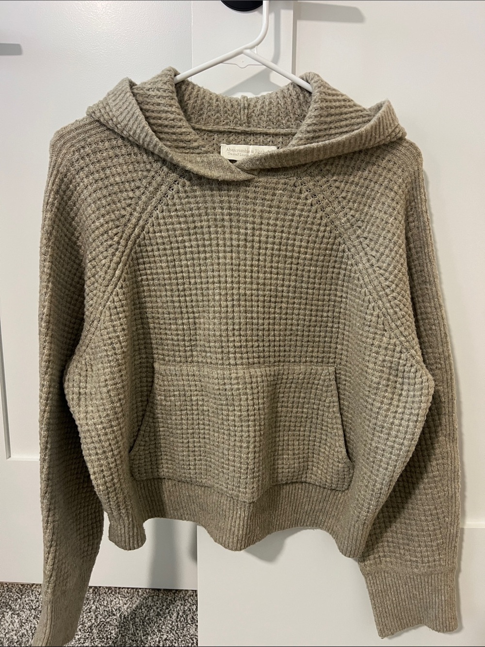Abercrombie & Fitch Waffle-Knit Hooded Sweater - Taupe